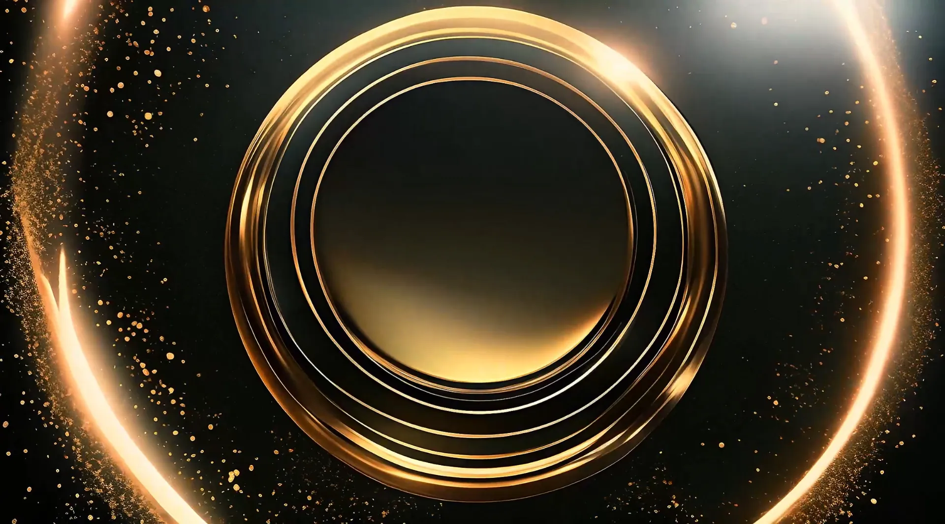 Ethereal Gold Circles with Sparkling Particles Backdrop Video